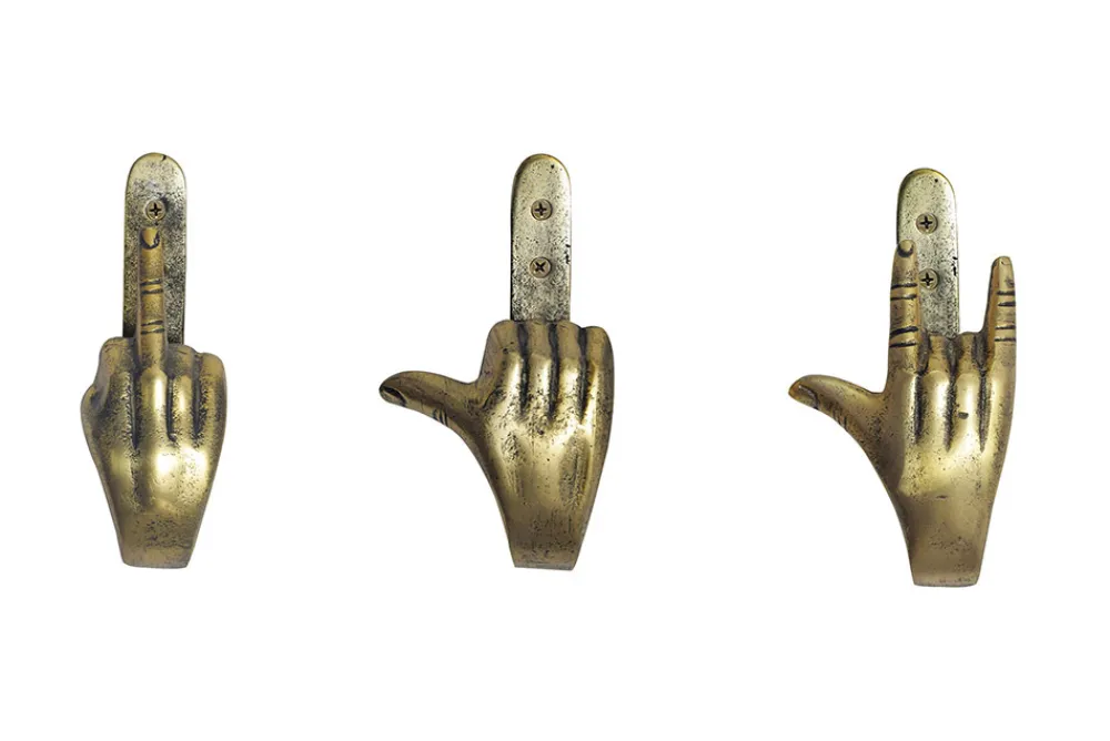 Riess-Ambiente Dekoration|Goldene Möbel > Extravagantes 3er Set Kleiderhaken FINGERS messing Metall-Aluminium Wandgarderobe