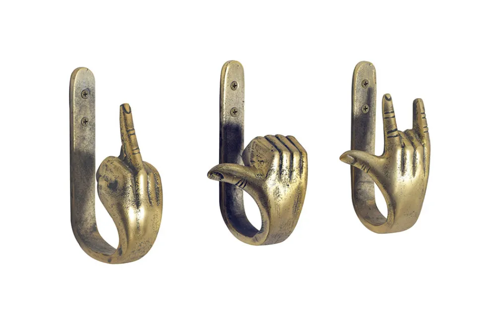 Riess-Ambiente Dekoration|Goldene Möbel > Extravagantes 3er Set Kleiderhaken FINGERS messing Metall-Aluminium Wandgarderobe