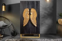 Riess-Ambiente Mehr...|Goldene Möbel > Extravagantes Highboard ANGEL 140cm schwarz Mangoholz mit goldenen Flügeln
