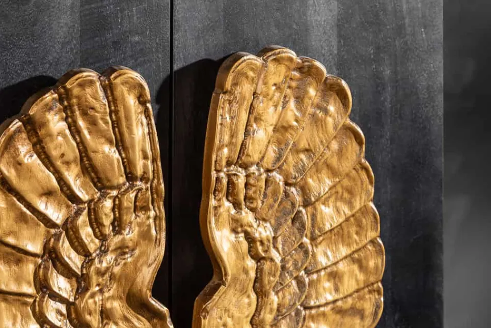 Riess-Ambiente Mehr...|Goldene Möbel > Extravagantes Highboard ANGEL 140cm schwarz Mangoholz mit goldenen Flügeln