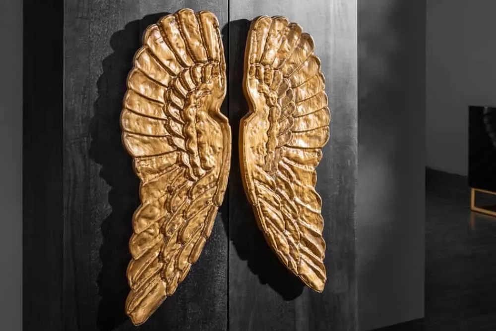 Riess-Ambiente Mehr...|Goldene Möbel > Extravagantes Highboard ANGEL 140cm schwarz Mangoholz mit goldenen Flügeln