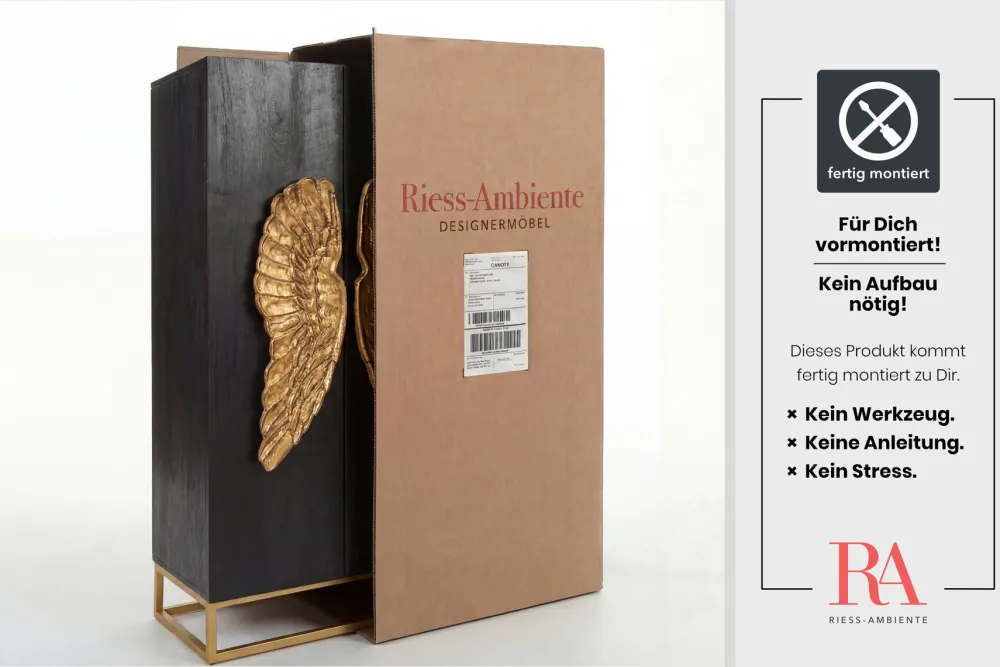 Riess-Ambiente Mehr...|Goldene Möbel > Extravagantes Highboard ANGEL 140cm schwarz Mangoholz mit goldenen Flügeln