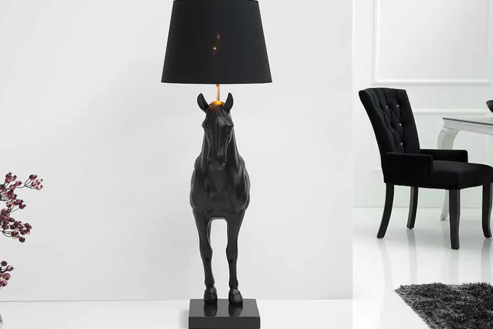 Riess-Ambiente Goldene Möbel|Stehleuchten > Extravagante Stehlampe BLACK BEAUTY 130cm schwarz Pferdefigur
