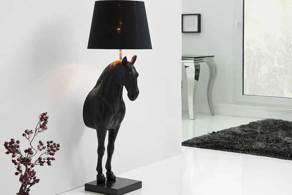 Riess-Ambiente Goldene Möbel|Stehleuchten > Extravagante Stehlampe BLACK BEAUTY 130cm schwarz Pferdefigur