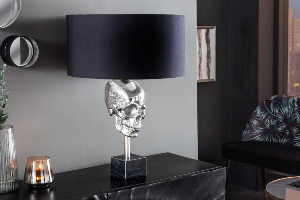 Riess-Ambiente Tischlampen > Extravagante Tischlampe SKULL 56cm schwarz silber Metall Totenkopf Skulptur Leuchte