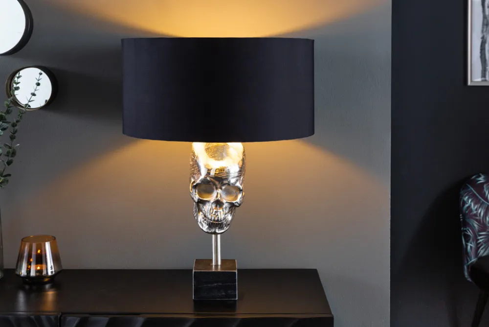 Riess-Ambiente Tischlampen > Extravagante Tischlampe SKULL 56cm schwarz silber Metall Totenkopf Skulptur Leuchte