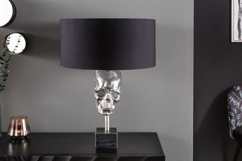 Riess-Ambiente Tischlampen > Extravagante Tischlampe SKULL 56cm schwarz silber Metall Totenkopf Skulptur Leuchte
