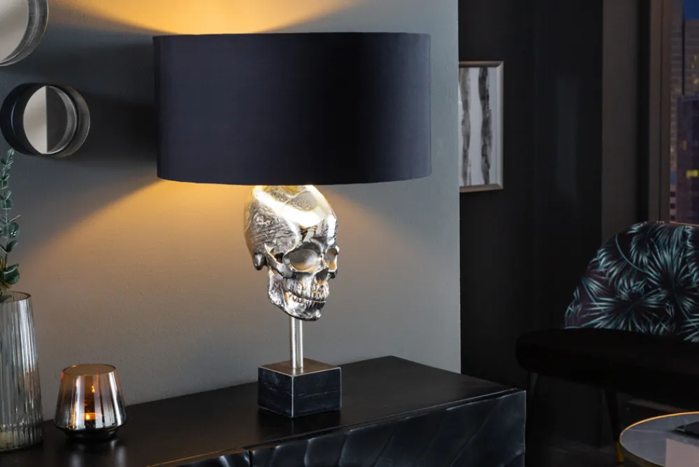 Riess-Ambiente Tischlampen > Extravagante Tischlampe SKULL 56cm schwarz silber Metall Totenkopf Skulptur Leuchte