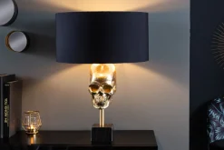 Riess-Ambiente Goldene Möbel|Tischlampen > Extravagante Tischlampe SKULL 56cm schwarz gold Metall Totenkopf Skulptur Leuchte