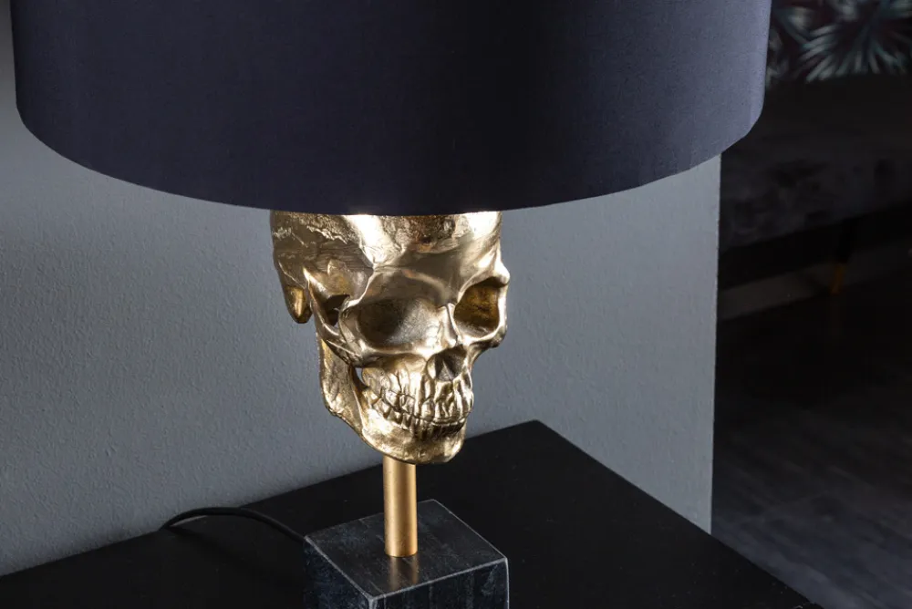 Riess-Ambiente Goldene Möbel|Tischlampen > Extravagante Tischlampe SKULL 56cm schwarz gold Metall Totenkopf Skulptur Leuchte