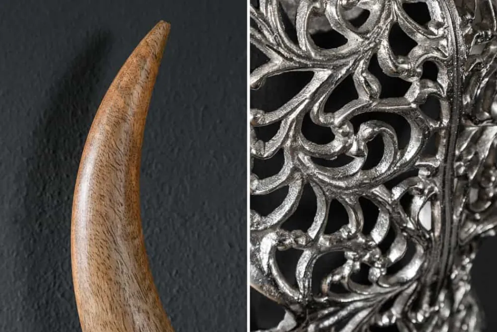 Riess-Ambiente Wanddekoration > Extravagante Wanddekoration EXOTIC BULL 60cm silber Mangoholz Stierkopf