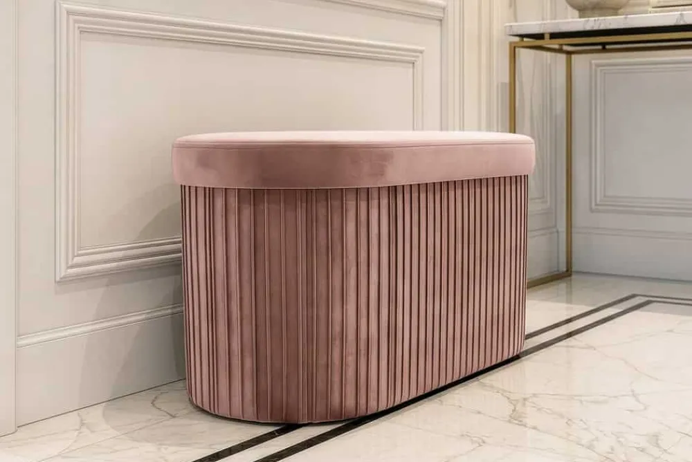 Riess-Ambiente Sitzbänke|Samt Möbel > Faltbare Polsterbank ÉLAN 80cm rosa Samt Sitzbank mit Stauraum