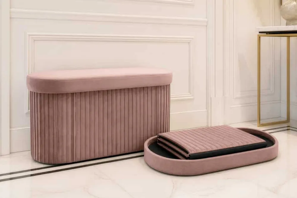 Riess-Ambiente Sitzbänke|Samt Möbel > Faltbare Polsterbank ÉLAN 80cm rosa Samt Sitzbank mit Stauraum