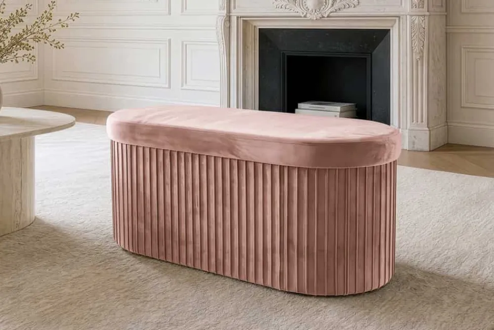 Riess-Ambiente Sitzbänke|Samt Möbel > Faltbare Polsterbank ÉLAN 80cm rosa Samt Sitzbank mit Stauraum