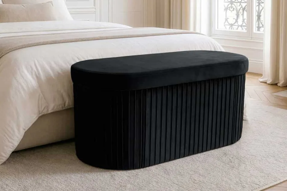 Riess-Ambiente Sitzbänke|Samt Möbel > Faltbare Polsterbank ÉLAN 80cm schwarz Samt Sitzbank mit Stauraum