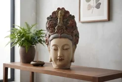 Riess-Ambiente Dekoration > Figur BUDDHA HEAD 45cm mehrfarbig handmade Deko-Kopf Blumengöttin