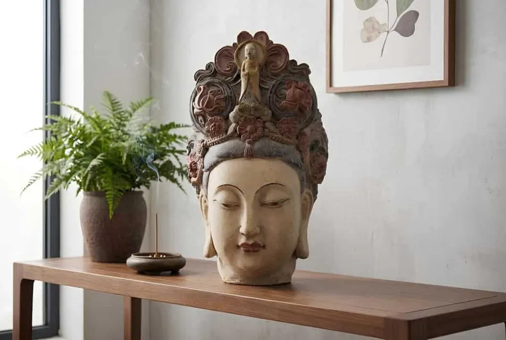 Riess-Ambiente Dekoration > Figur BUDDHA HEAD 45cm mehrfarbig handmade Deko-Kopf Blumengöttin