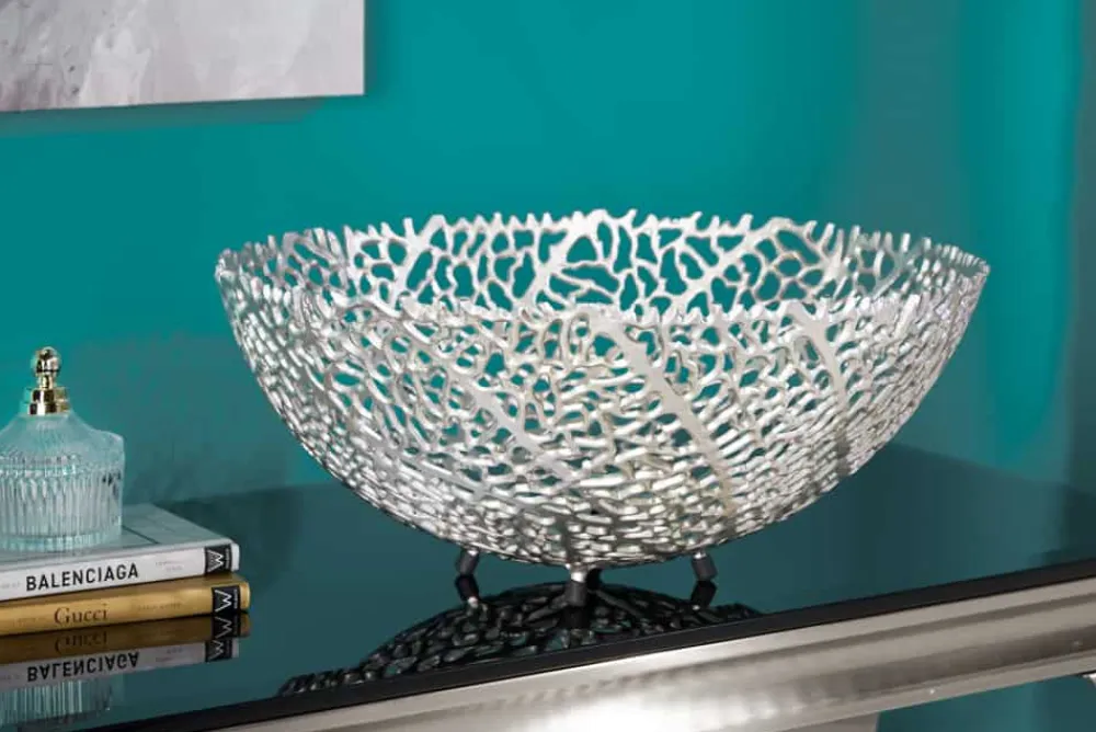 Riess-Ambiente Schalen > Filigrane Design Schale ABSTRACT LEAF 45cm silber Handarbeit