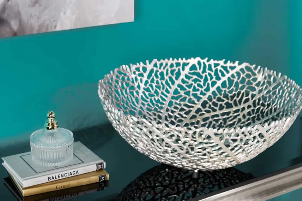 Riess-Ambiente Schalen > Filigrane Design Schale ABSTRACT LEAF 45cm silber Handarbeit