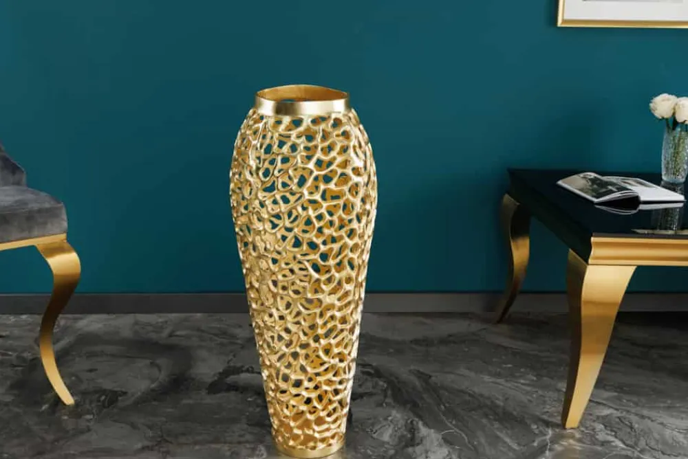 Riess-Ambiente Dekoration|Goldene Möbel > Filigrane Design Vase ABSTRACT LEAF gold 65cm Handarbeit