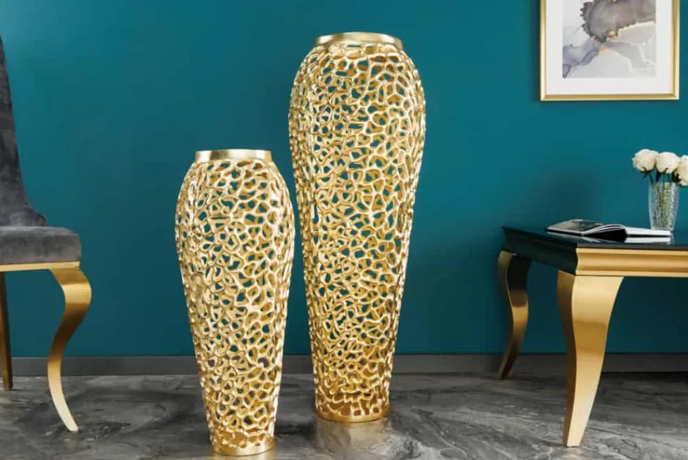 Riess-Ambiente Dekoration|Goldene Möbel > Filigrane Design Vase ABSTRACT LEAF gold 65cm Handarbeit