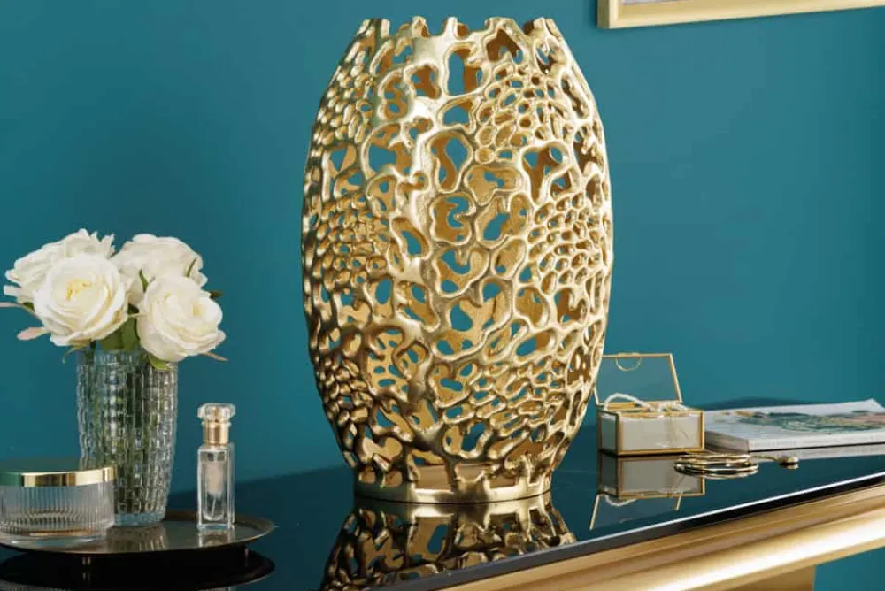 Riess-Ambiente Dekoration|Goldene Möbel > Filigrane Design Vase ABSTRACT LEAF gold 40cm Handarbeit