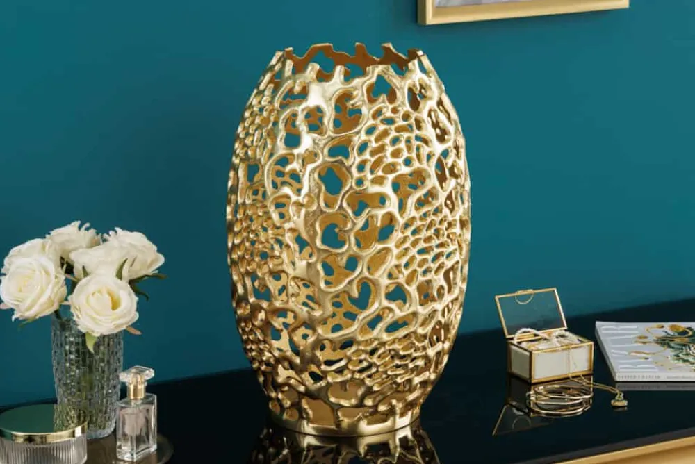 Riess-Ambiente Dekoration|Goldene Möbel > Filigrane Design Vase ABSTRACT LEAF gold 40cm Handarbeit