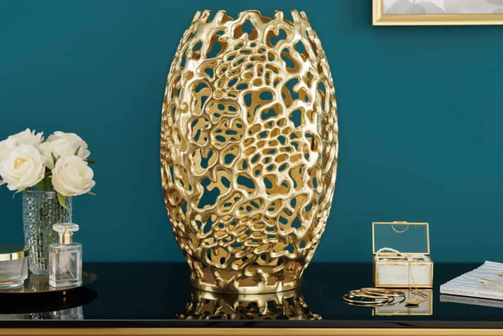 Riess-Ambiente Dekoration|Goldene Möbel > Filigrane Design Vase ABSTRACT LEAF gold 40cm Handarbeit
