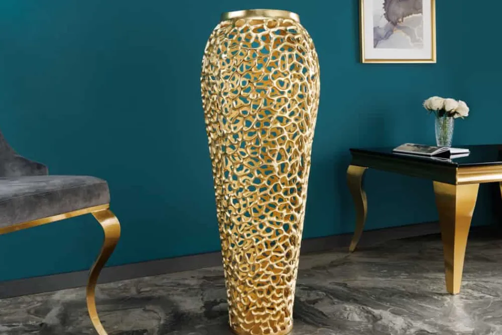 Riess-Ambiente Dekoration|Goldene Möbel > Filigrane Design XXL Vase ABSTRACT LEAF 90cm gold Handarbeit