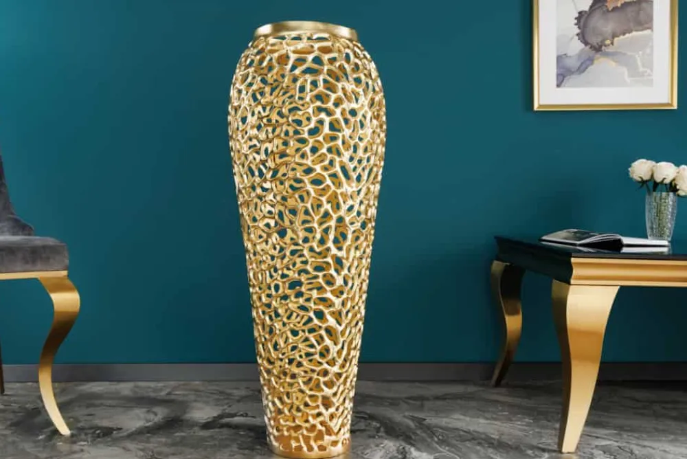 Riess-Ambiente Dekoration|Goldene Möbel > Filigrane Design XXL Vase ABSTRACT LEAF 90cm gold Handarbeit