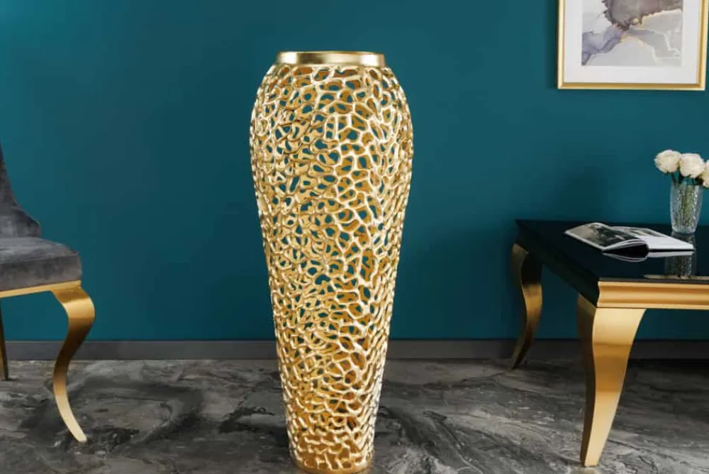 Riess-Ambiente Dekoration|Goldene Möbel > Filigrane Design XXL Vase ABSTRACT LEAF 90cm gold Handarbeit