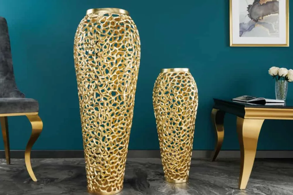 Riess-Ambiente Dekoration|Goldene Möbel > Filigrane Design XXL Vase ABSTRACT LEAF 90cm gold Handarbeit
