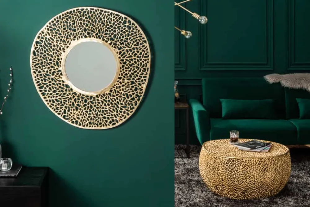 Riess-Ambiente Goldene Möbel|Couchtische & Truhen > Filigraner Couchtisch LEAF 80cm gold Metall handmade Blatt-Design