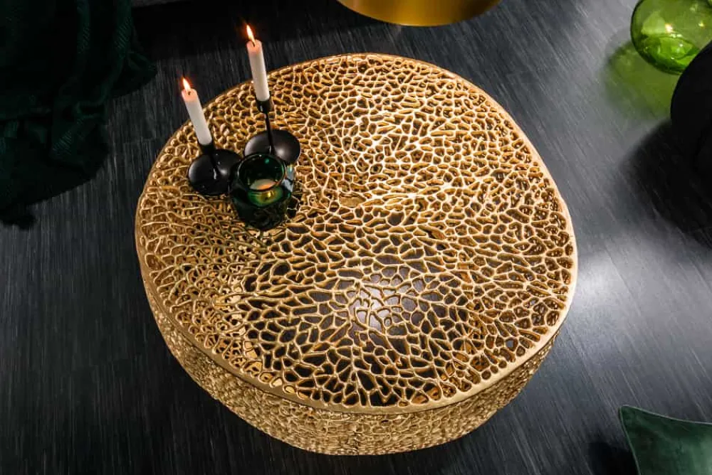 Riess-Ambiente Goldene Möbel|Couchtische & Truhen > Filigraner Couchtisch LEAF 80cm gold Metall handmade Blatt-Design