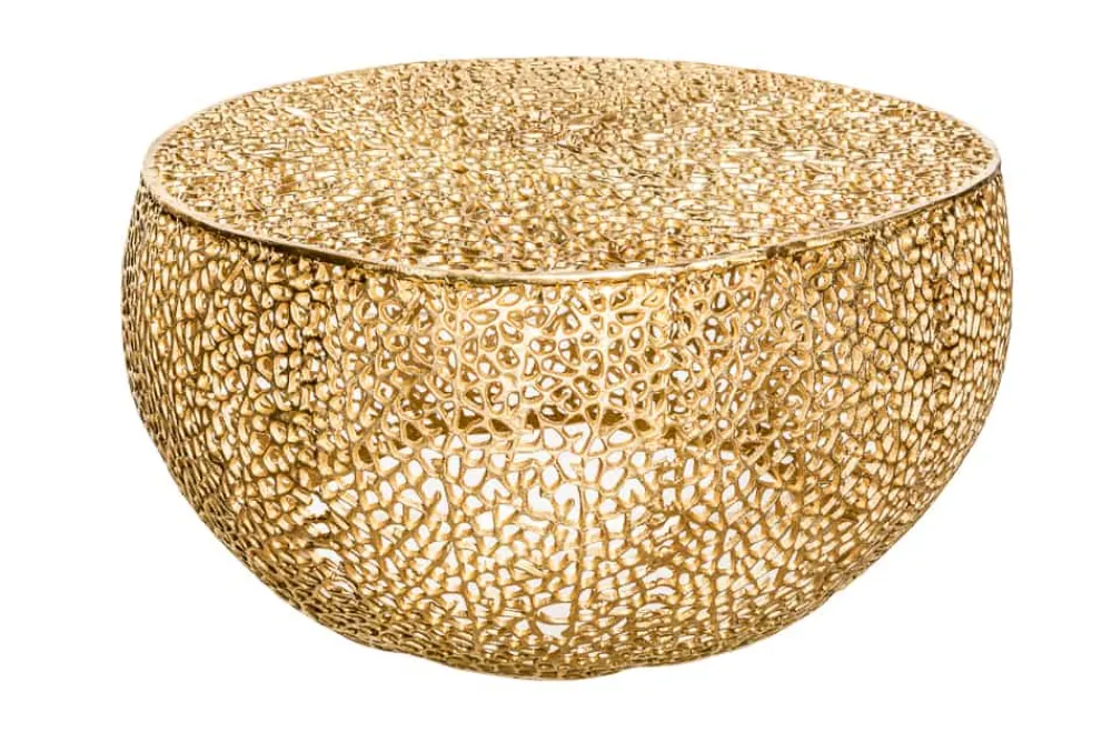 Riess-Ambiente Goldene Möbel|Couchtische & Truhen > Filigraner Couchtisch LEAF 80cm gold Metall handmade Blatt-Design