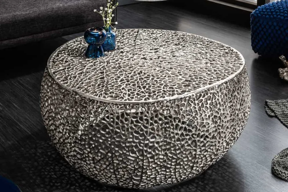 Riess-Ambiente Couchtische & Truhen > Filigraner Couchtisch LEAF 80cm silber Metall handmade Blatt-Design