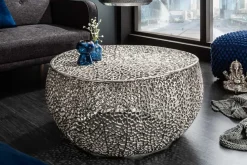 Riess-Ambiente Couchtische & Truhen > Filigraner Couchtisch LEAF 80cm silber Metall handmade Blatt-Design
