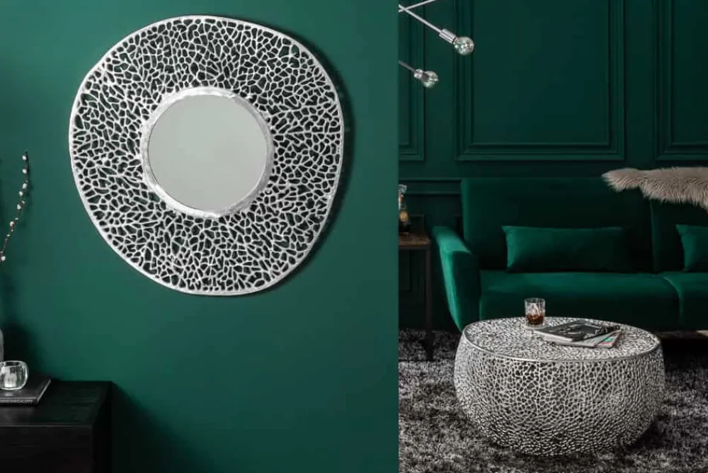 Riess-Ambiente Couchtische & Truhen > Filigraner Couchtisch LEAF 80cm silber Metall handmade Blatt-Design