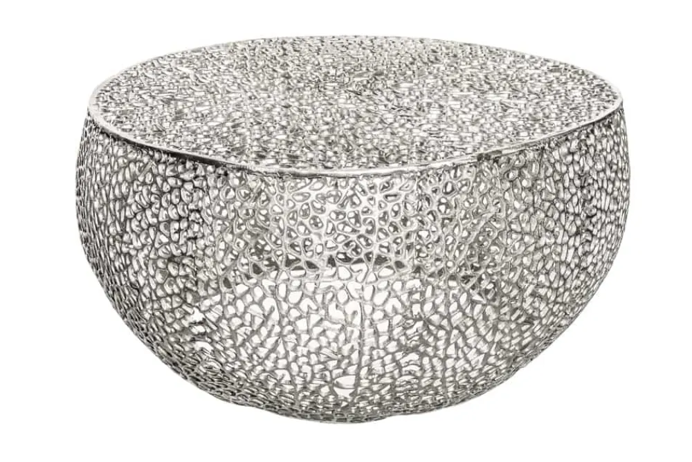 Riess-Ambiente Couchtische & Truhen > Filigraner Couchtisch LEAF 80cm silber Metall handmade Blatt-Design