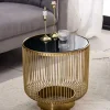 Riess-Ambiente Beistelltische|Goldene Möbel > Filigraner Design Beistelltisch VARIATION 50cm gold Metall rund Schwarzglas Handarbeit
