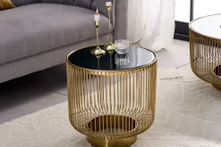 Riess-Ambiente Beistelltische|Goldene Möbel > Filigraner Design Beistelltisch VARIATION 50cm gold Metall rund Schwarzglas Handarbeit