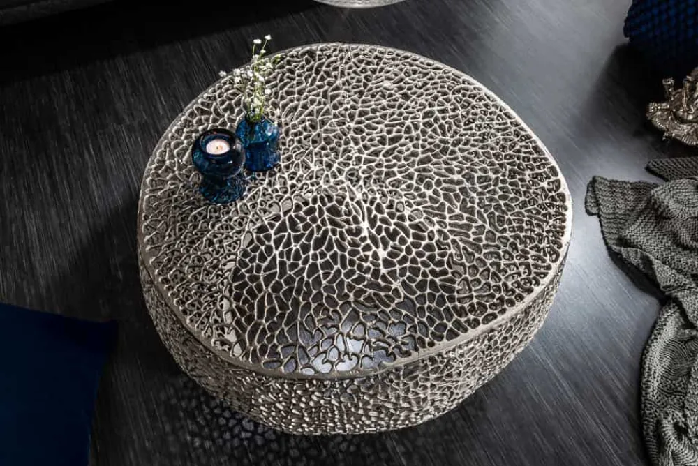 Riess-Ambiente Couchtische & Truhen > Filigraner Design Couchtisch ABSTRACT LEAF 80cm silber Handarbeit