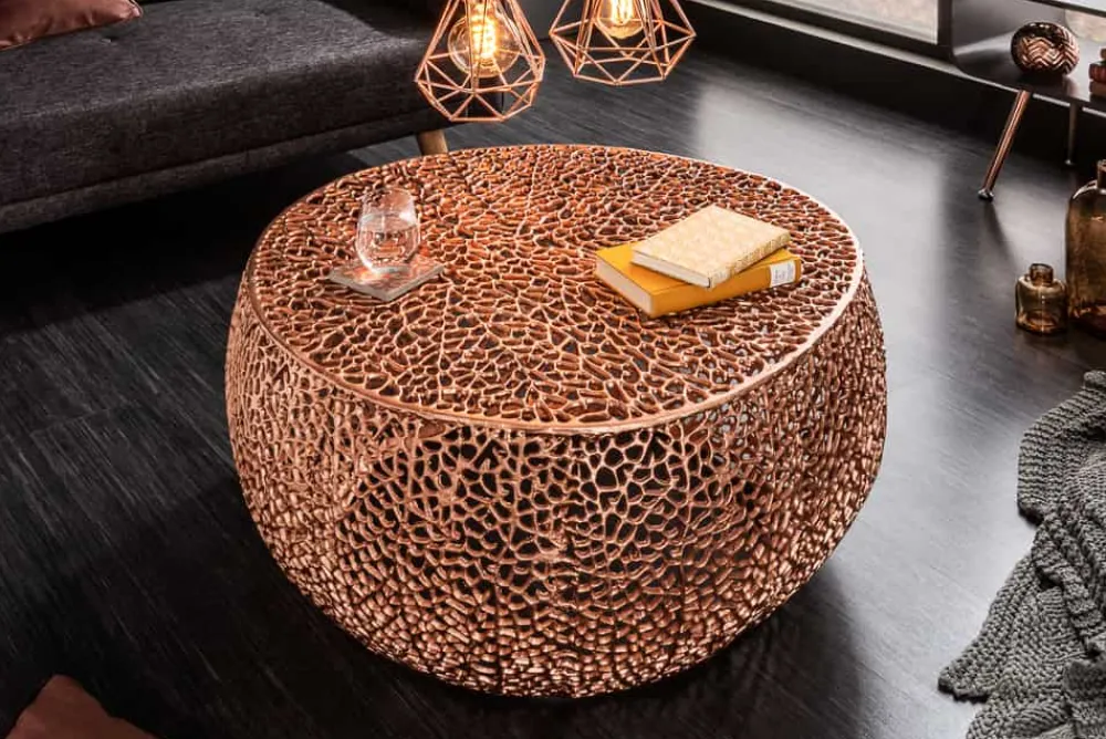 Riess-Ambiente Couchtische & Truhen > Filigraner Design Couchtisch ABSTRACT LEAF 80cm kupfer Handarbeit