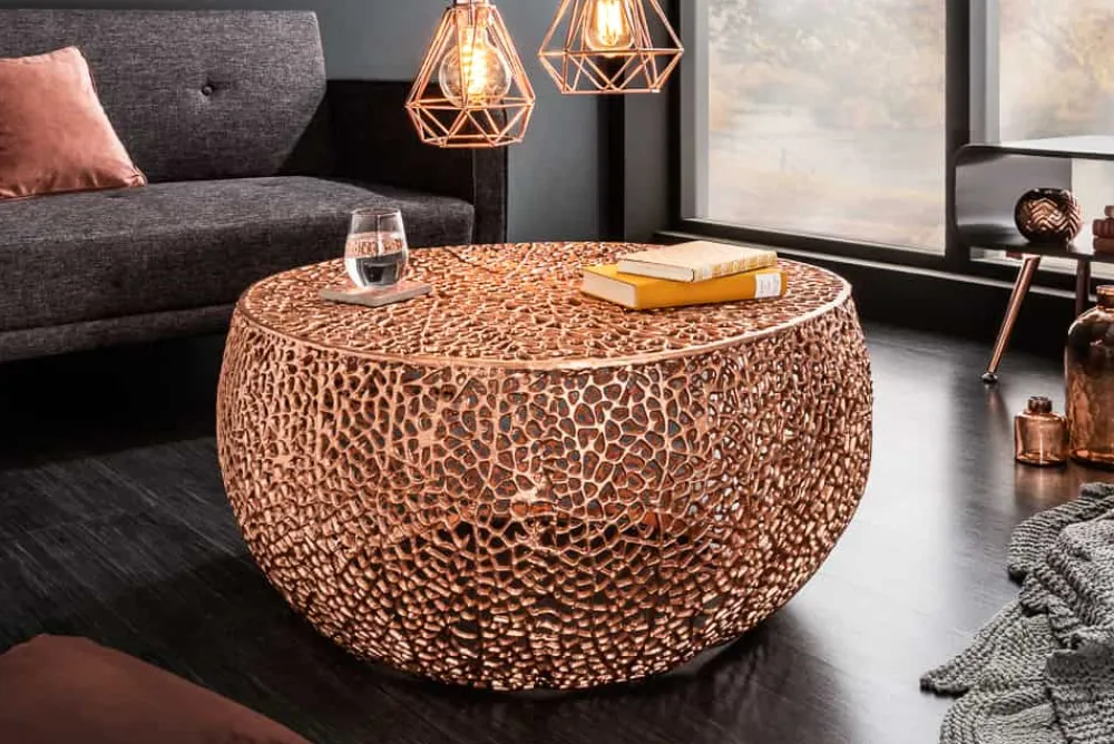 Riess-Ambiente Couchtische & Truhen > Filigraner Design Couchtisch ABSTRACT LEAF 80cm kupfer Handarbeit