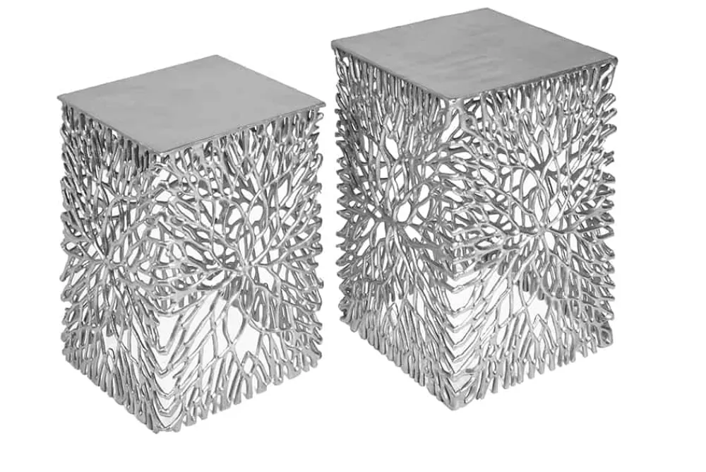 Riess-Ambiente Beistelltische > Filigranes Beistelltisch 2er Set ABSTRACT LEAF 45cm silber Handarbeit