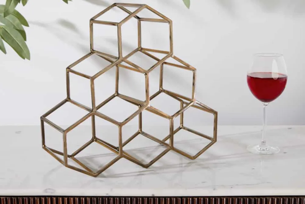 Riess-Ambiente Goldene Möbel|Retro Möbel > Filigranes Design Weinregal HONEYCOMB 35cm gold Metall Handarbeit