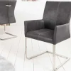Riess-Ambiente Freischwinger|Industrial Loft > Freischwinger Stuhl SAMSON vintage grau mit Armlehne und Edelstahlrahmen