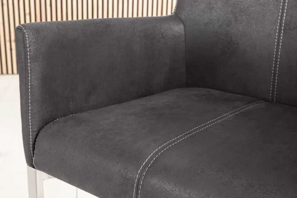 Riess-Ambiente Freischwinger|Industrial Loft > Freischwinger Stuhl SAMSON vintage grau mit Armlehne und Edelstahlrahmen