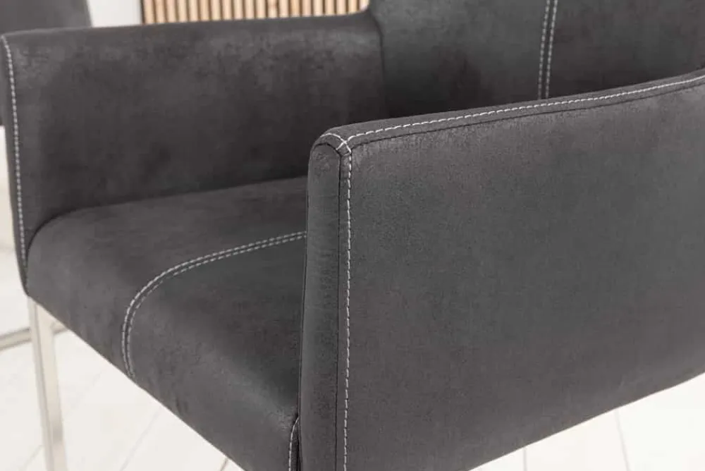 Riess-Ambiente Freischwinger|Industrial Loft > Freischwinger Stuhl SAMSON vintage grau mit Armlehne und Edelstahlrahmen