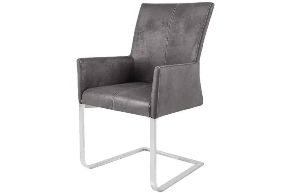Riess-Ambiente Freischwinger|Industrial Loft > Freischwinger Stuhl SAMSON vintage grau mit Armlehne und Edelstahlrahmen